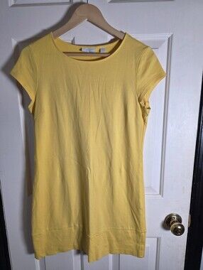 New York And Co Womens Yellow Round Neck Button Key Hole Sheath Dress Size M